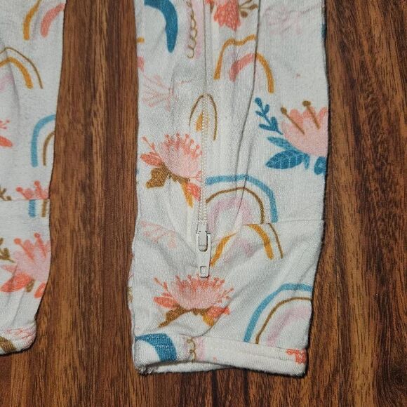 Larkspur Baby Company Rainbow & Lotus Bamboo Double Zipper Romper Baby Size 6-12 - Picture 2 of 5